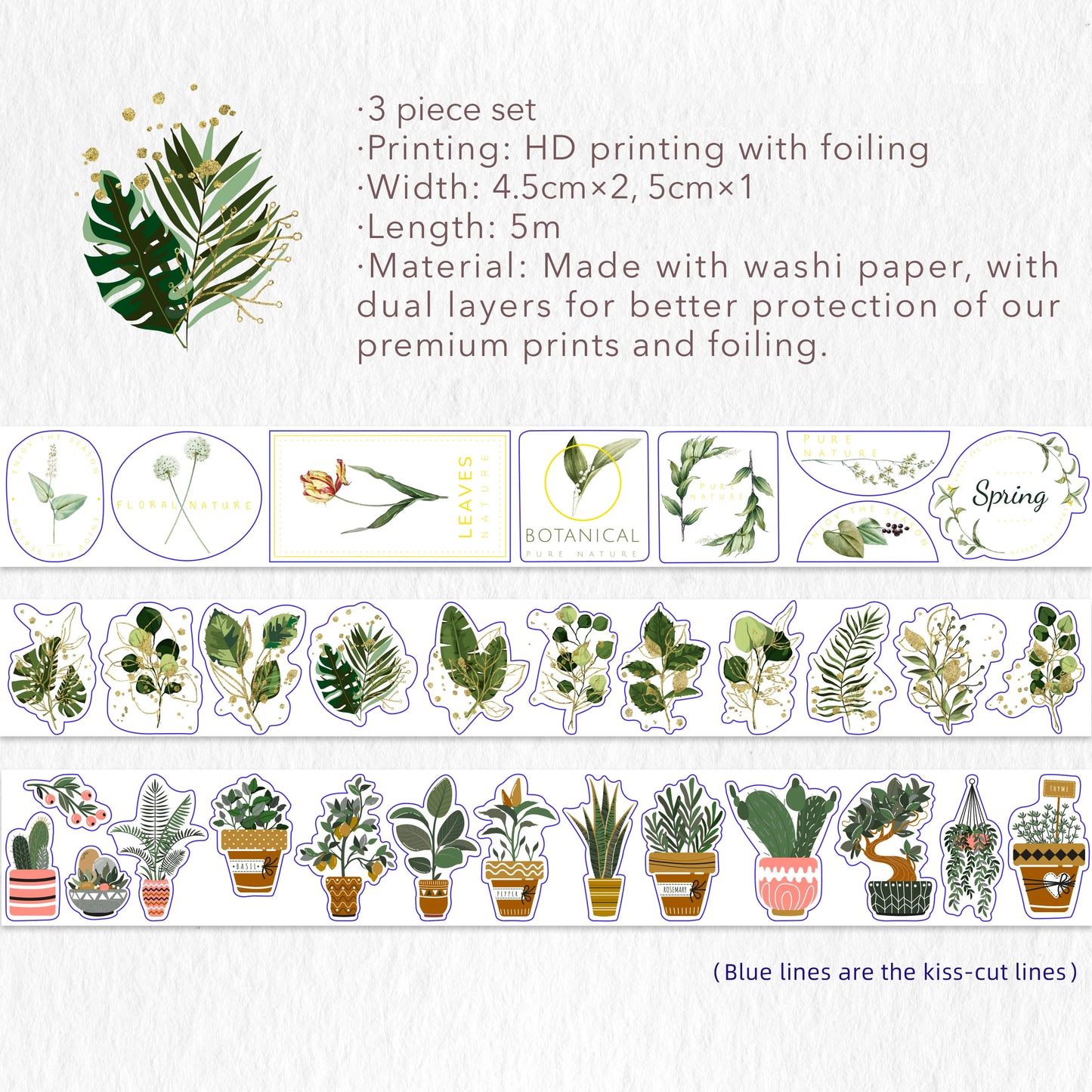 Green Oasis Washi Tape Sticker Set