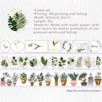 Green Oasis Washi Tape Sticker Set